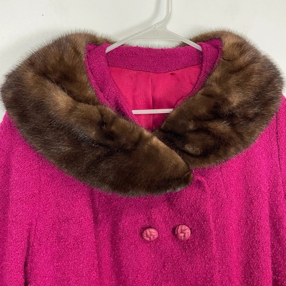 VTG Rencroft Coat Womens XL Pink with Brown Fur Collar Bracelet 3/4 Sleeve - Picture 4 of 11